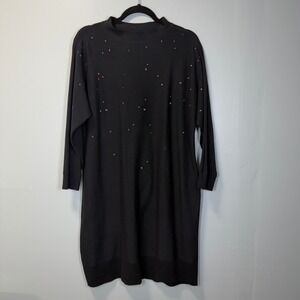 NIC+ZOE Black Rhinestone Embellished Knit Sweater Dress Mock Neck Size M